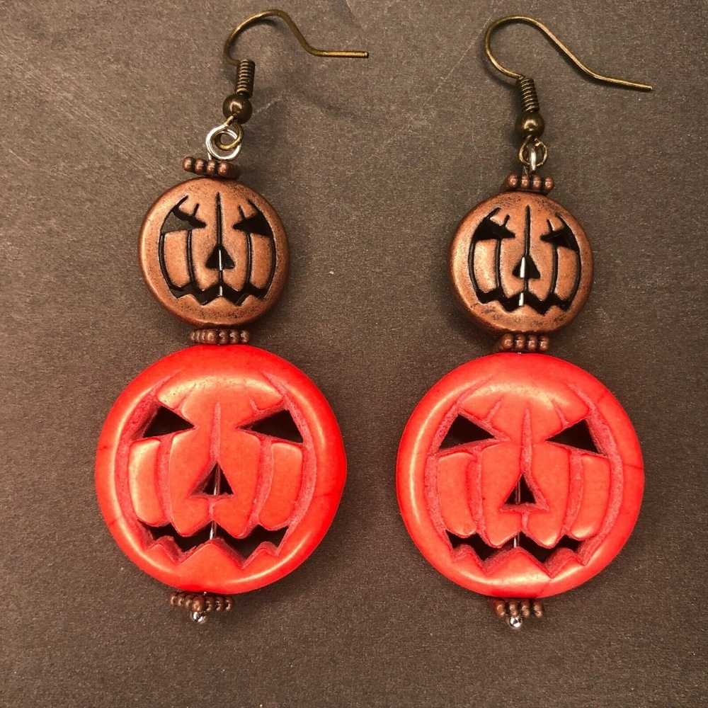 Halloween Pumpkins Jack O Lantern Orange Earring